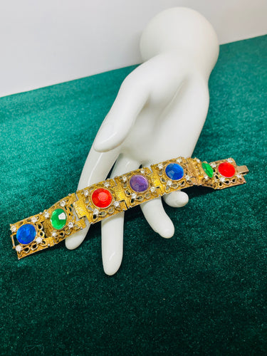 Square Link Rainbow Rhinestone Bracelet